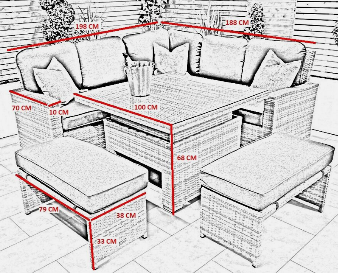 Chimes - Stone Grey Milan Compact Corner Dining Set with Firepit Table