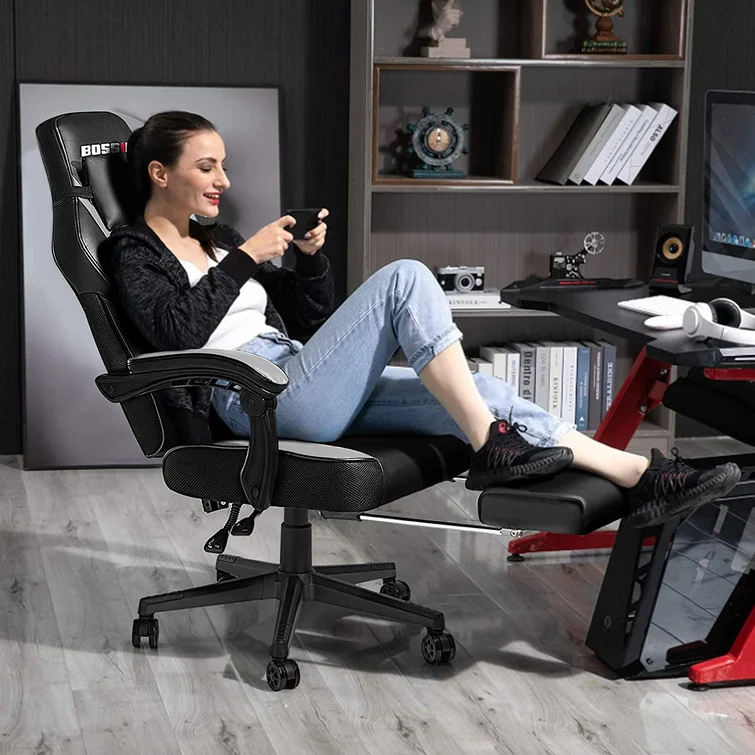 BOSSIN Gaming Chairs with Footrest, Ergonomic Computer Game Chairs with Lumbar Support
