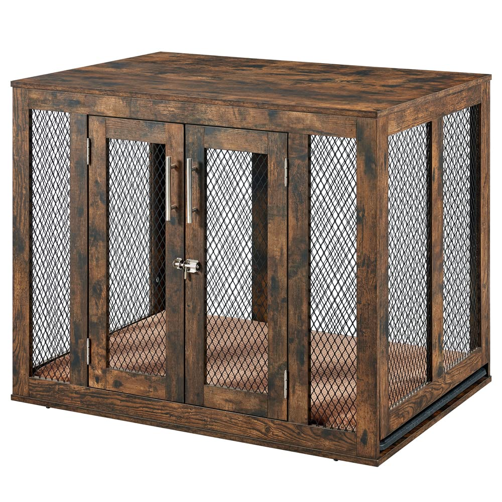【Home&Garden】Furniture Style Dog Crate with Cushion & Tray, Mesh Dog Kennels, End Table Dog House