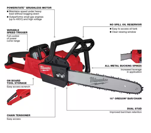 Milwaukee M18 FUEL 16 in. 18-Volt Lithium-Ion Brushless Battery Chainsaw Kit