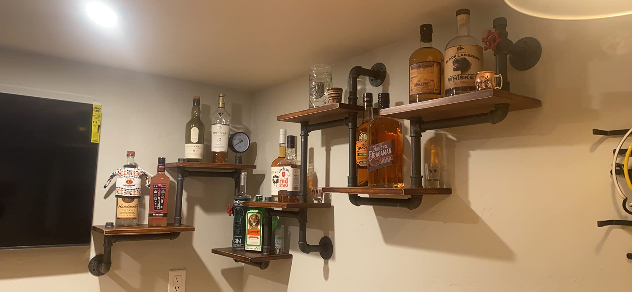 【Furniture】Industrial Rustic Modern Wood Ladder Pipe Wall Shelf 4 Layer Pipe Design Bookshelf DIY Shelving