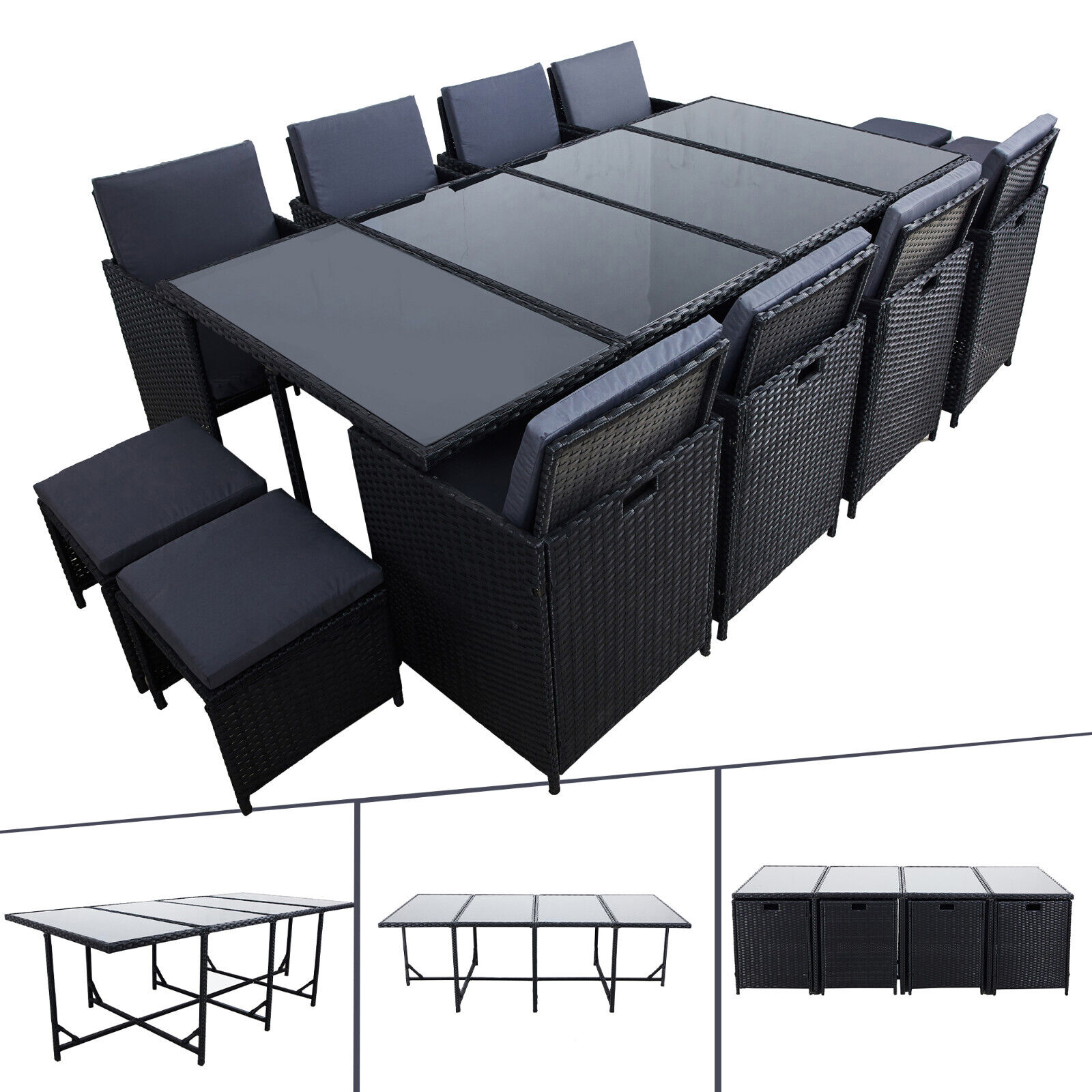 【Home&Garden】Meuble de Jardin en Poly rotin Lounge Outdoor Canapé Lounge Set Noir