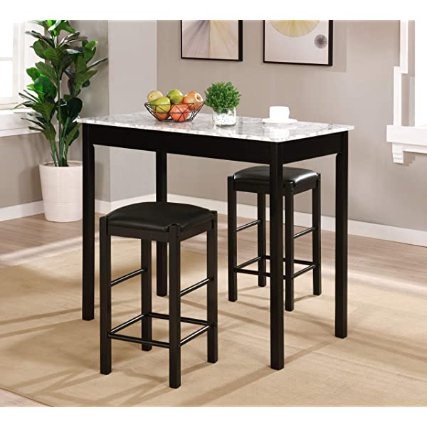 Linon Black 3 Piece Faux Marble Tavern Set