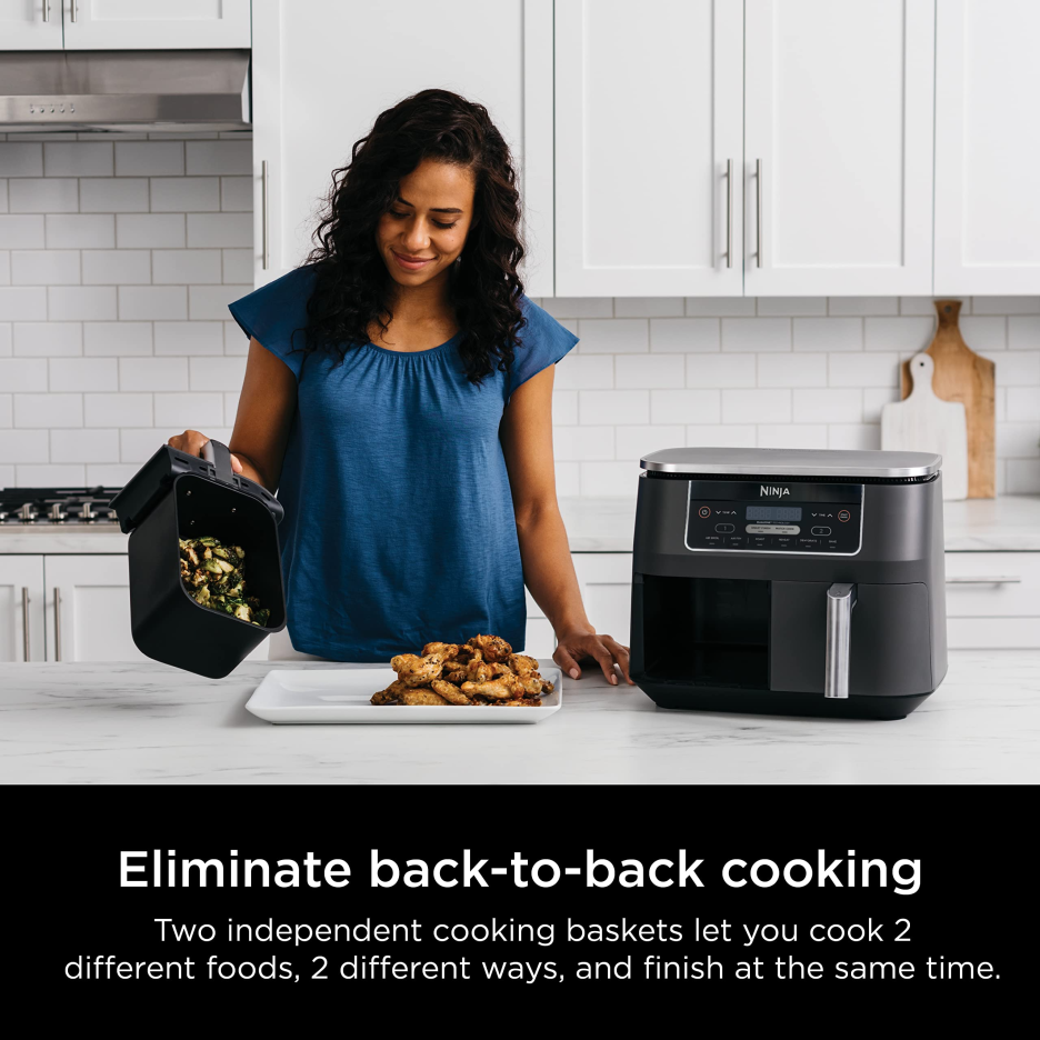 Ninja DZ201 Foodi 8 Quart 6-in-1 DualZone 2-Basket Air Fryer with 2 Independent Frying Baskets