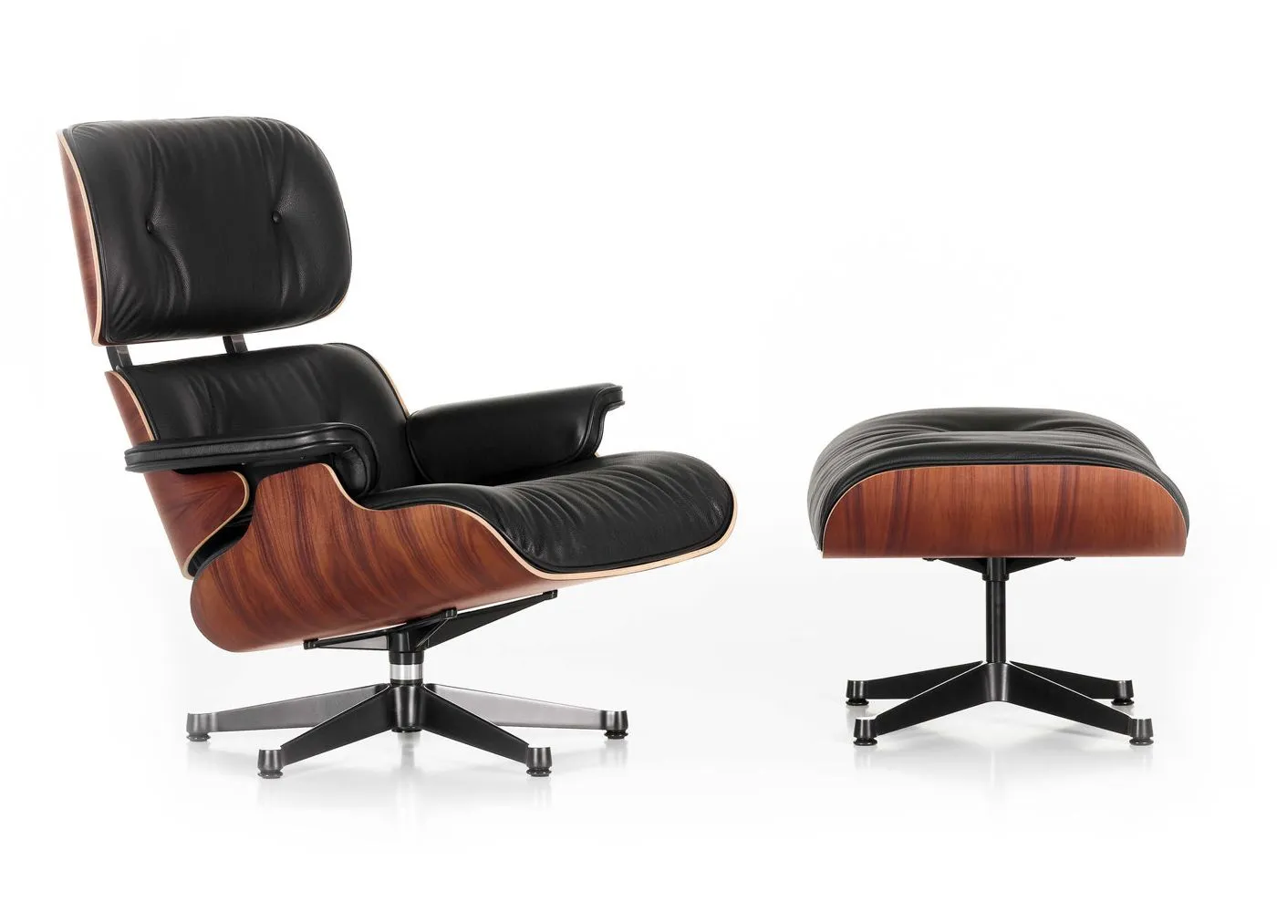 Eames Lounge Chair & Ottoman Santos Palisander & Black Leather in New Dimensions