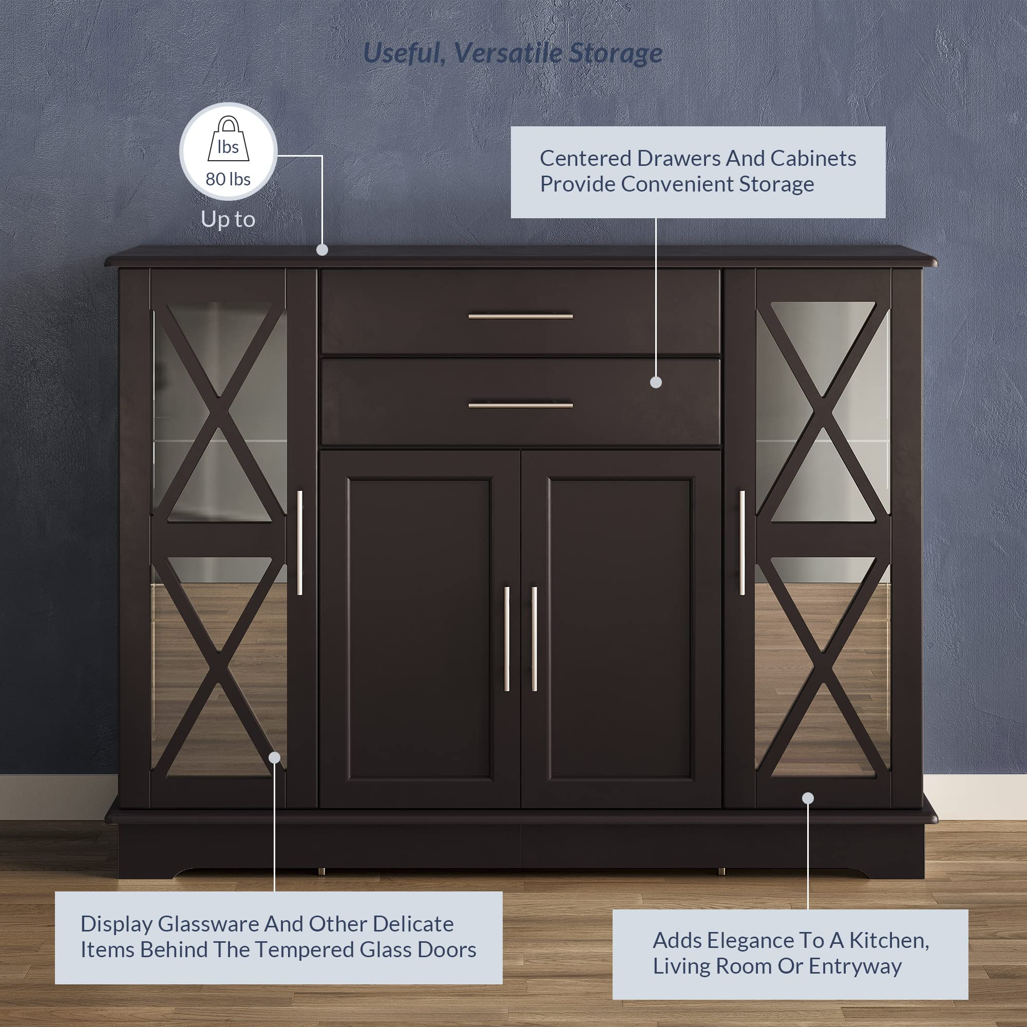 【Furniture】Wood 47 Inch Sideboard Buffet Storage Cabinet Console Sofa Table, Kitchen Dining Room Home Decor