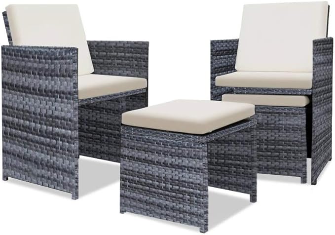 Panana 8 Seater Rattan Garden Furniture Set Dining Table and Chairs Stools Set Outdoor Patio and Conservatory Mixed Grey with Beige Cushion