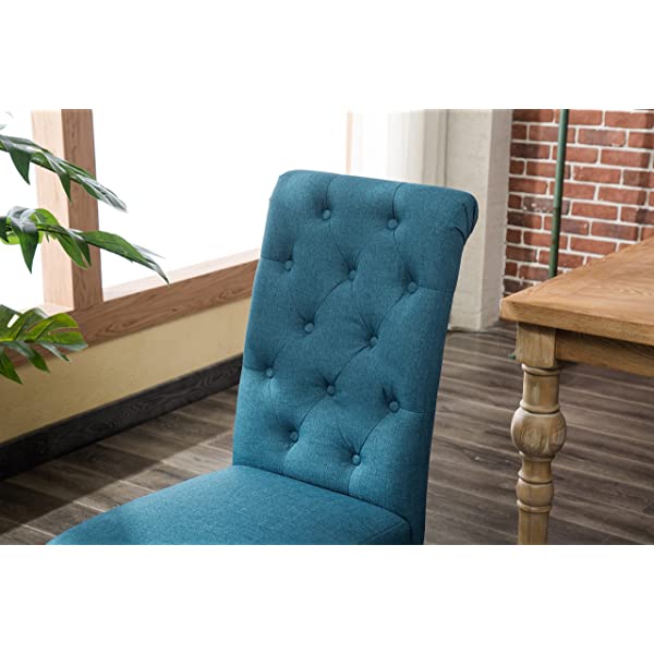 Roundhill Furniture Habitanian 6-Piece White Wash Dining Set with Tufted Chairs and Bench, Beige