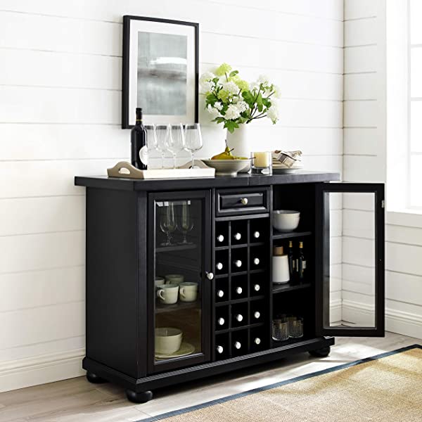 Crosley Furniture Lafayette Sliding Top Bar Cabinet, Black Black LaFayette