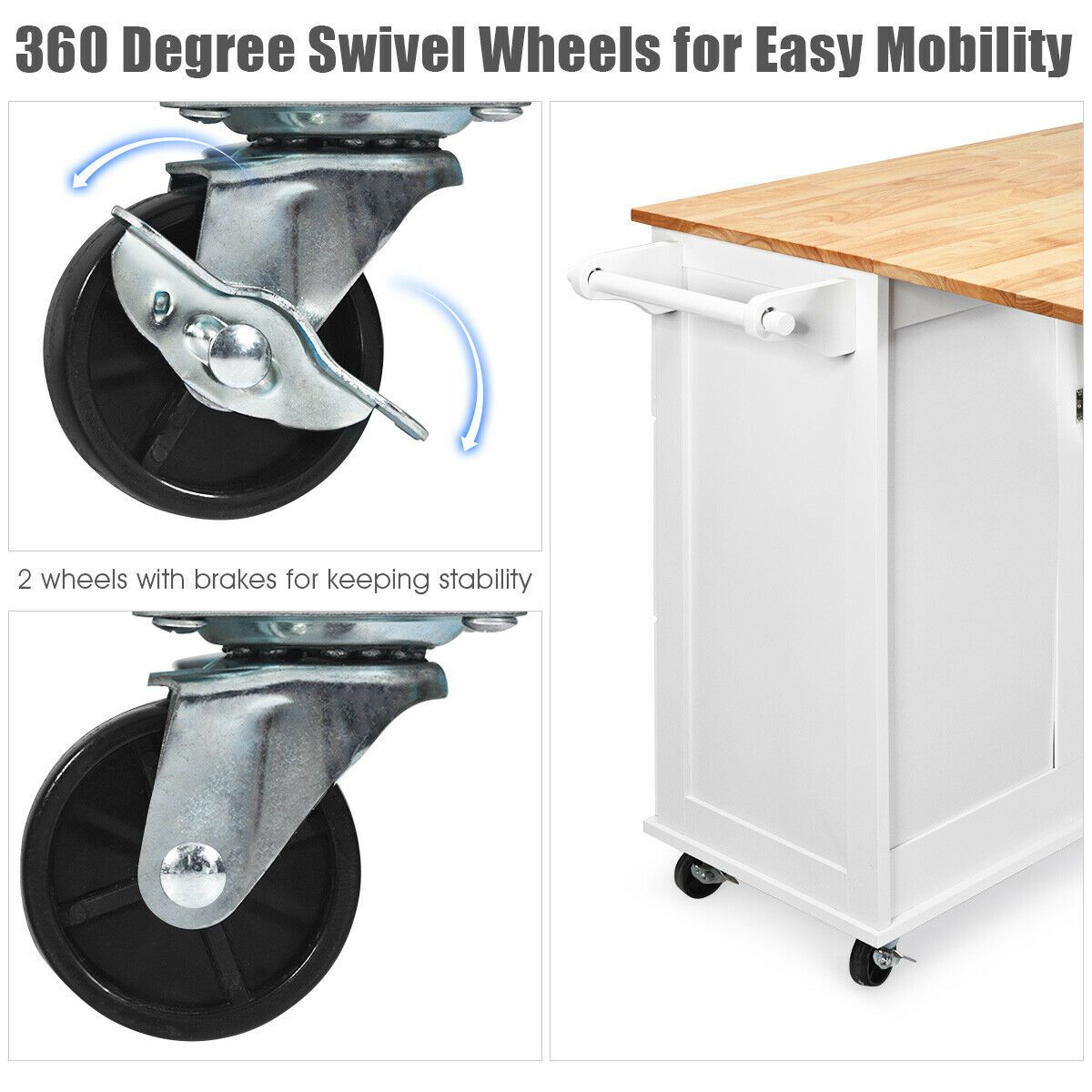 Kitchen Island Trolley with 3 Drawers and 2-door Cabinet