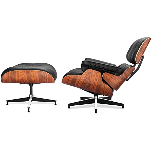 Mid Century Lounge Chair and Ottoman, Modern Chair Classic Design, Top Grain Leather Palisander Wood, Heavy Duty Base Support for Living Room, Study, Lounge, Office (Nomal, Style1-1) Nomal Style1-1