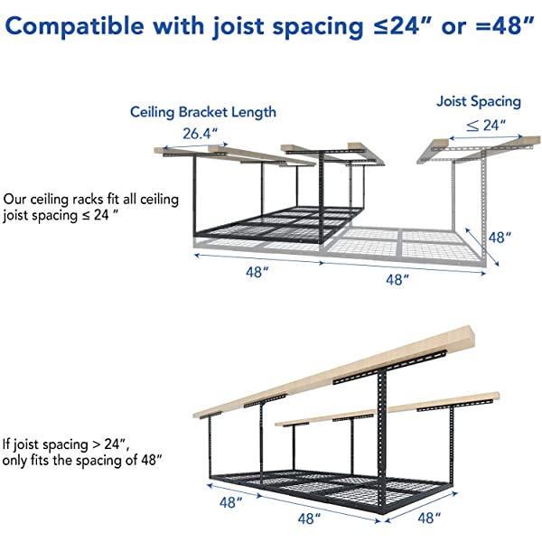 FLEXIMOUNTS 4x8 Overhead Garage Storage Rack Adjustable Ceiling Garage Rack Heavy Duty, 96