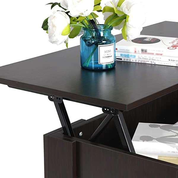 SUPER DEAL Lift Top Coffee Table w/Hidden Compartment and Storage Shelves Pop-Up Storage Cocktail Table for Living Room Reception Room Espresso