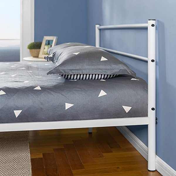 Zinus Geraldine 12 inch White Metal Platform Bed Frame with Headboard and Footboard / Premium Steel Slat Support / Mattress Foundation, Full White Full Bed Frame