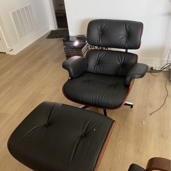 33” WIDE TUFTED GENUINE LEATHER FULL GRAIN LEATHER SWIVEL LOUNGE CHAIR AND OTTOMAN