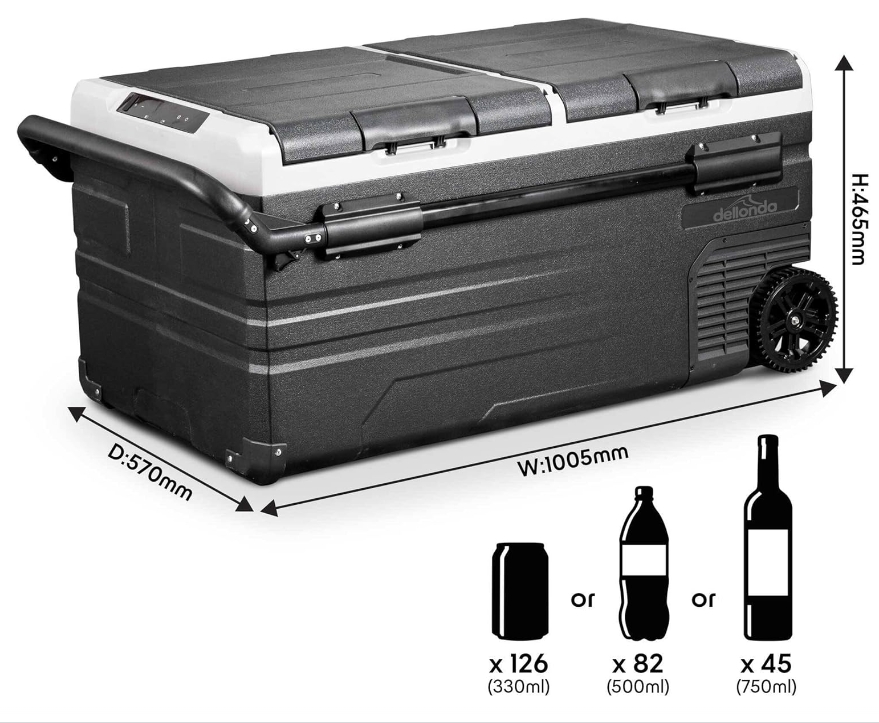 Dellonda 95L Portable Car Fridge, Freezer, 1224V Dual Zone Compressor - DL128