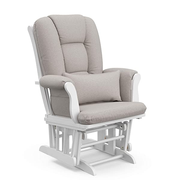 Storkcraft Tuscany Custom Glider and Ottoman with Free Lumbar Pillow, Black/Grey, Cleanable Upholstered Comfort Rocking Nursery Chair with Ottoman Black/Gray